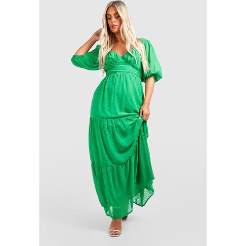 Vestito maxi Plus Size in rete plumetis con dettagli Milkmaid - boohoo - Modalova