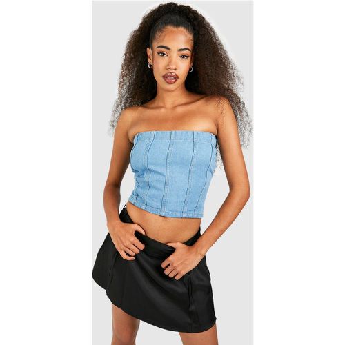 Crop top in denim a fascia con cuciture - boohoo - Modalova