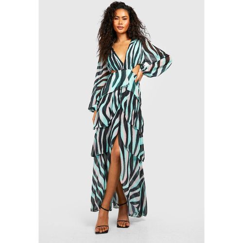 Vestito maxi zebrato con arricciature e cut-out - boohoo - Modalova