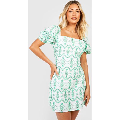 Vestido Recto De Bordado Inglés Con Mangas Abullonadas - boohoo - Modalova