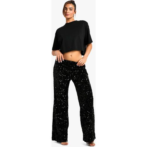 Pantaloni a gamba ampia in velluto con paillettes - boohoo - Modalova