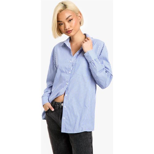 Camisa De Algodón De Rayas, Azul - boohoo - Modalova