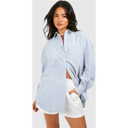 Camicia in cotone a righe, Azzurro - boohoo - Modalova