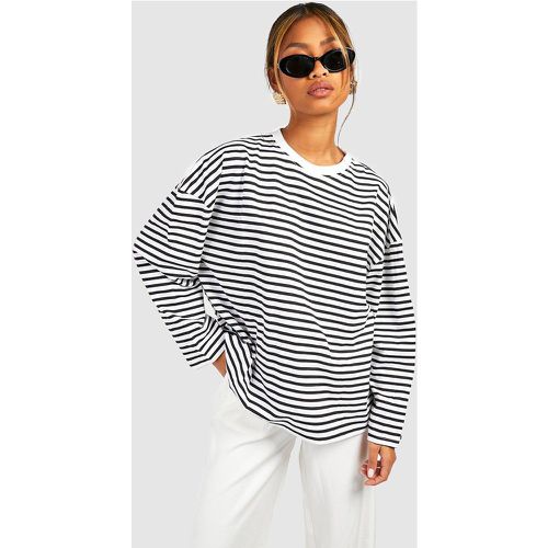 T-shirt Basic oversize a maniche lunghe in cotone a righe - boohoo - Modalova