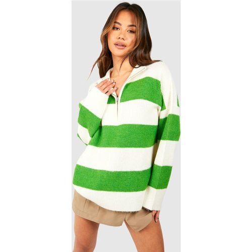 Maglione in maglia morbida a righe con zip corta - boohoo - Modalova