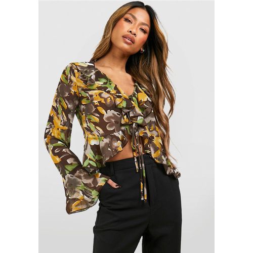 Blusa in chiffon a fiori con arricciature - boohoo - Modalova