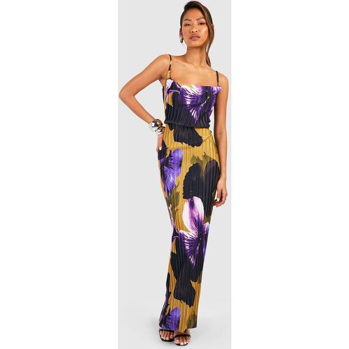 Vestito maxi plissettato a fiori con spalline - boohoo - Modalova