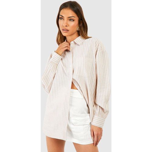 Camisa Oversize De Rayas, Beige - boohoo - Modalova