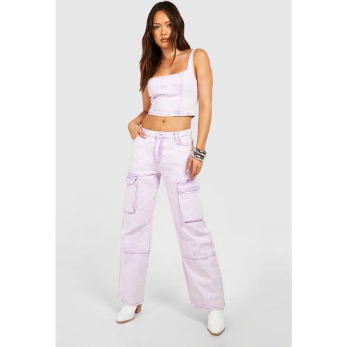 Pink Acid Wash Denim Cargos, Pink - boohoo - Modalova