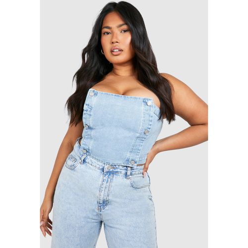 Top Plus Size in denim con bottoni - boohoo - Modalova