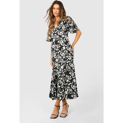 Vestito longuette a fiori con maniche ad angelo - boohoo - Modalova