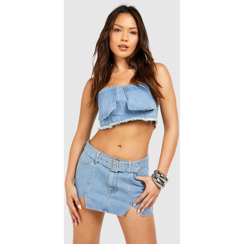 Notch Detail Buckle Belt Denim Micro Mini Skirt - boohoo - Modalova