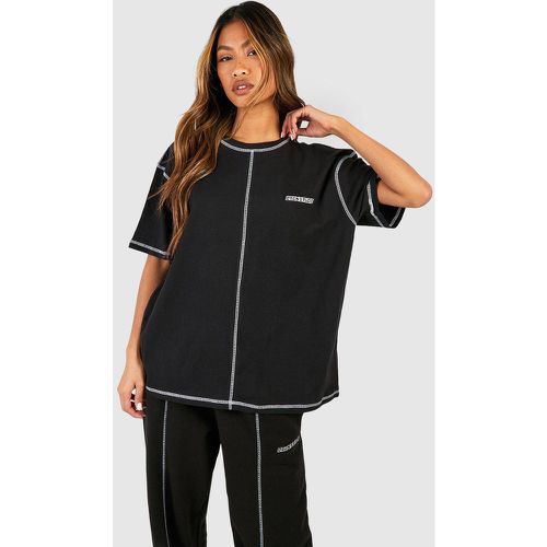 T-shirt oversize con cuciture a contrasto e ricami - boohoo - Modalova