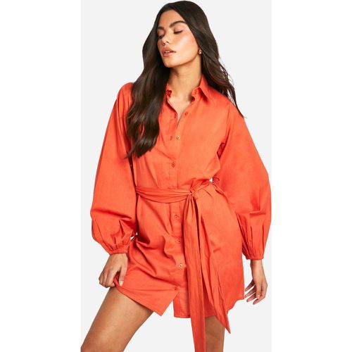Linen Wrap Shirt Dress, Naranja - boohoo - Modalova