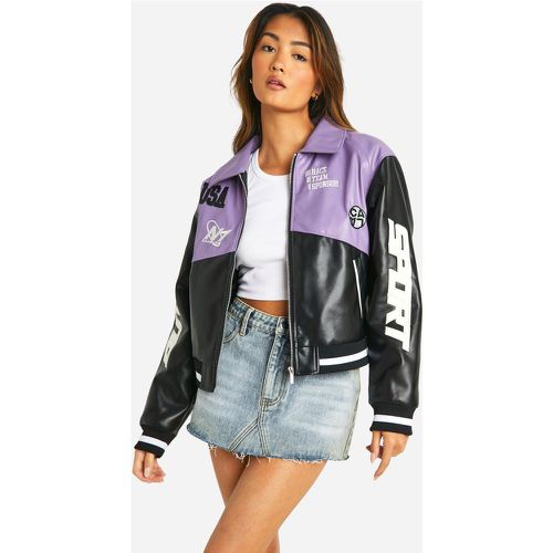 Contrast Oversized Moto Faux Leather Bomber Jacket - boohoo - Modalova