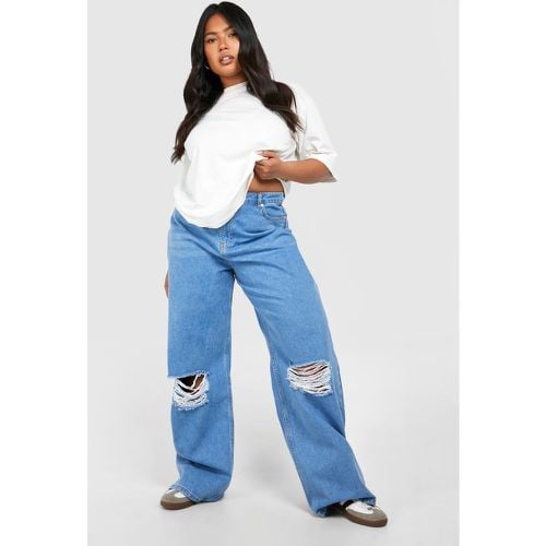 Jeans a gamba ampia Plus Size in lavaggio acido con strappi - boohoo - Modalova