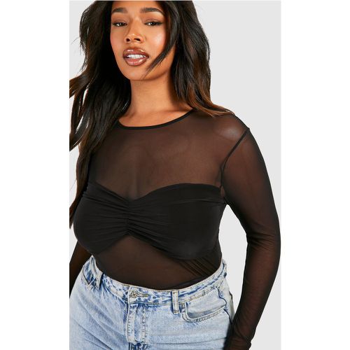 Body Plus Size seducente in rete con scollo Bardot - boohoo - Modalova