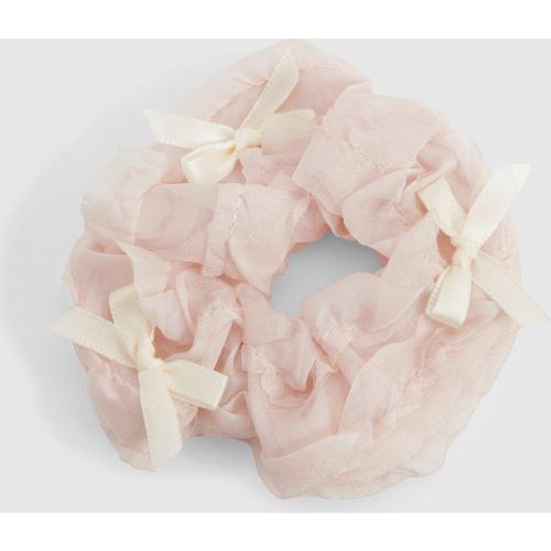 Bow Detail Ruched Scrunchie, Pink - boohoo - Modalova