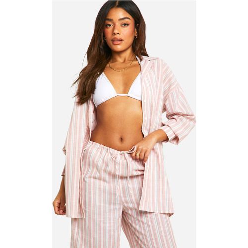 Vestito camicia da mare oversize effetto lino a righe - boohoo - Modalova