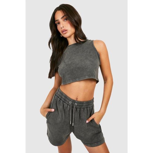 Conjunto Petite De Pantalón Corto Deportivo Y Top Estilo Nadador Con Lavado De Ácido - boohoo - Modalova