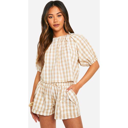 Gingham Puff Sleeve Top & Short Co-ord - boohoo - Modalova