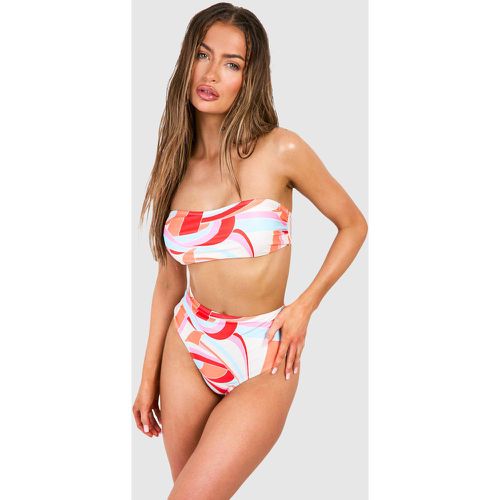 Set bikini a vita alta a fascia con motivi geometrici astratti - boohoo - Modalova