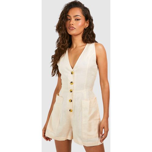 Linen Look Button Front Playsuit - boohoo - Modalova