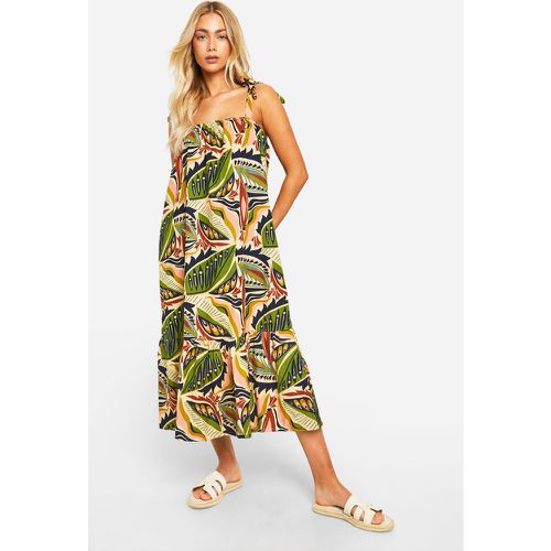 Vestido Midaxi De Lino Estampado Con Atadura - boohoo - Modalova