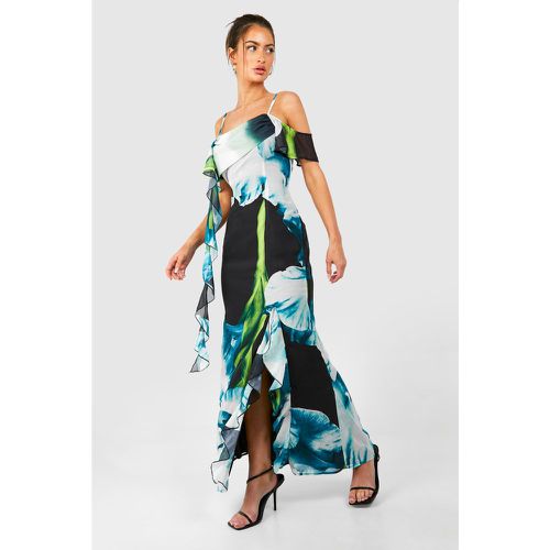 Vestito maxi a fiori con maniche drappeggiate - boohoo - Modalova