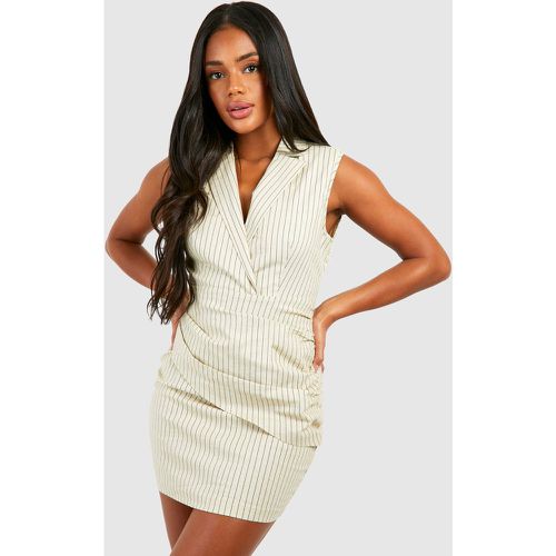 Stripe Sleeveless Drape Detail Blazer Dress - boohoo - Modalova