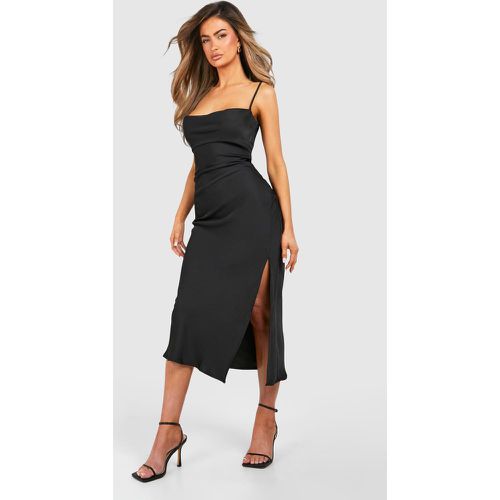 Vestido Lencero Midi De Raso, Negro - boohoo - Modalova