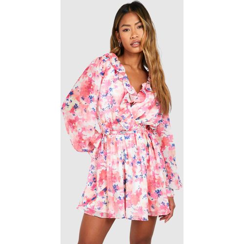 Floral Frill Detail Belted Skater Dress - boohoo - Modalova