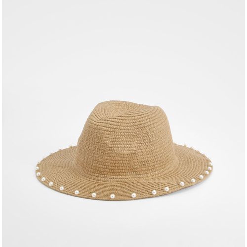 Pearl Trim Straw Hat, Tan - boohoo - Modalova