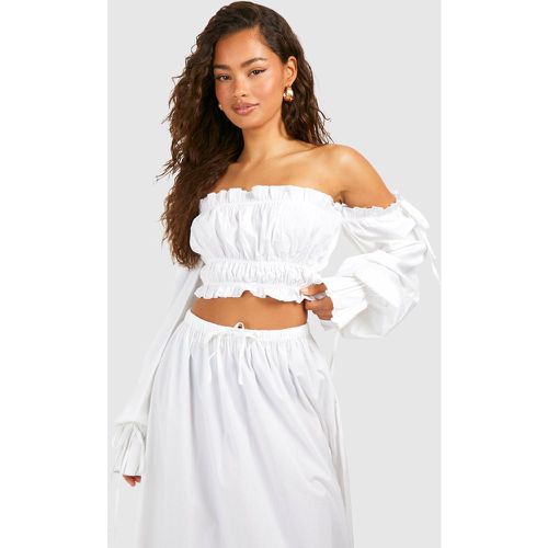 Poplin Bardot Crop, Blanco - boohoo - Modalova