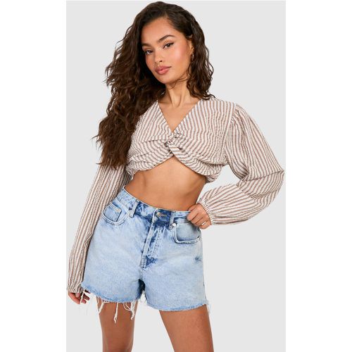 Top Crop De Sirsaca Con Nudo Y Estampado De Rayas - boohoo - Modalova