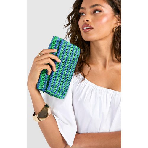 Pochette in paglia a righe, Verde - boohoo - Modalova