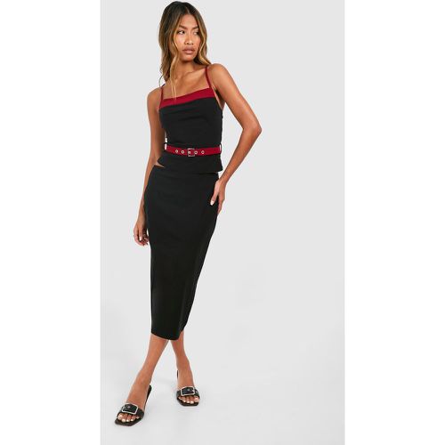 Falda Midi De Tiro Bajo, Negro - boohoo - Modalova