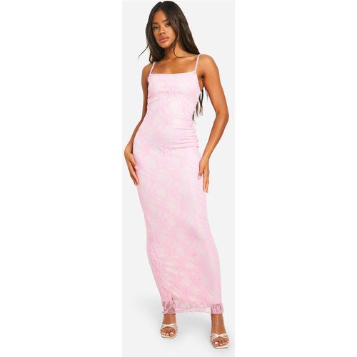 Vestito maxi in pizzo con scollo quadrato e spalline - boohoo - Modalova