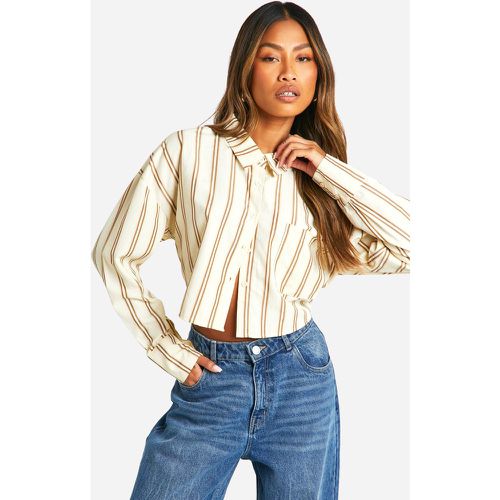 Striped Boxy Crop Shirt, Beige - boohoo - Modalova