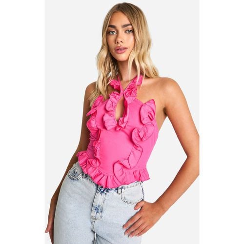 Top De Algodón Popelina Con Volante Y Escote Halter - boohoo - Modalova