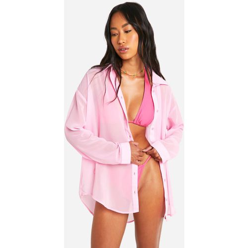 Chiffon Button Up Beach Shirt, Pink - boohoo - Modalova