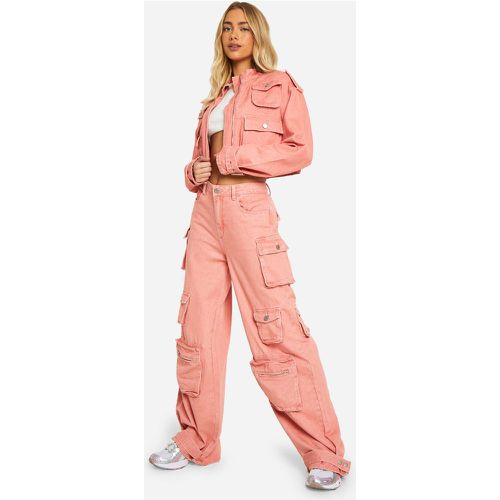 Pantaloni Cargo in denim rosa in lavaggio acido - boohoo - Modalova