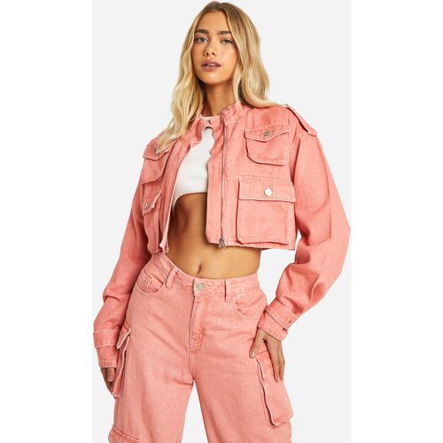 Chaqueta Vaquera Crop Cargo Con Lavado De Ácido Rosa - boohoo - Modalova