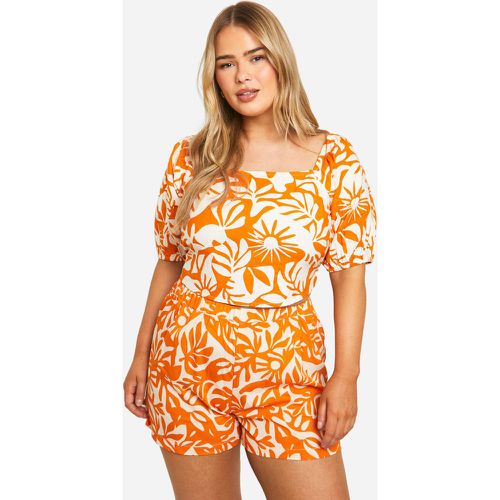 Plus Tropical Print Shorts, Naranja - boohoo - Modalova