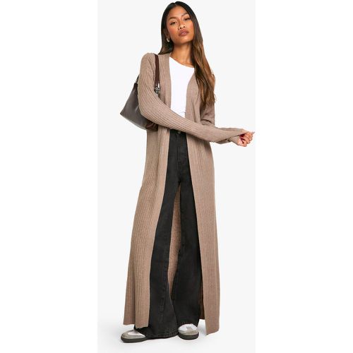 Cardigan lungo maxi fil-a-fil in maglia a coste morbide - boohoo - Modalova