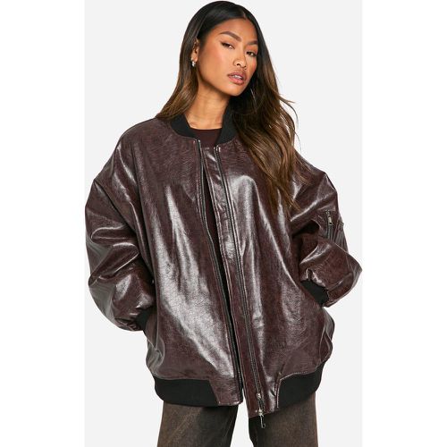 Chaqueta Bomber Oversize De Cuero Sintético Agrietada - boohoo - Modalova