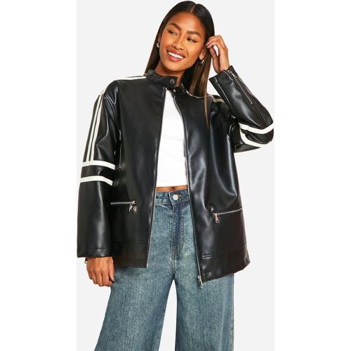 Chaqueta Oversize De Cuero Sintético Con Detalle De Motociclismo - boohoo - Modalova