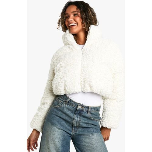 Chaqueta Acolchada Crop De Pelo Sintético - boohoo - Modalova