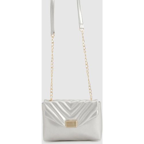 Silver Quilted Cross Body Bag, Gris - boohoo - Modalova
