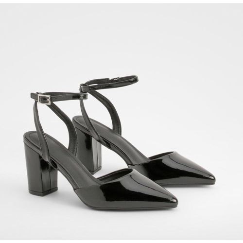 Patent Block Heel Court Shoes, Nero - boohoo - Modalova